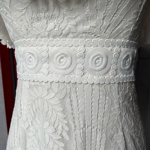 Lena White Lace Ruffles Strapless Mini Dress w/Lace Up Back (Size: Small) - Picture 5 of 16